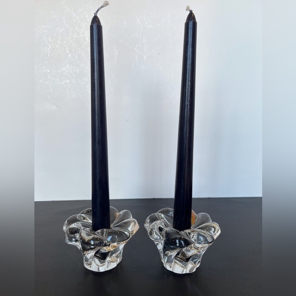 Pair of Crystal Glass Candlesticks in a Floral Design - Picture 13 of 13